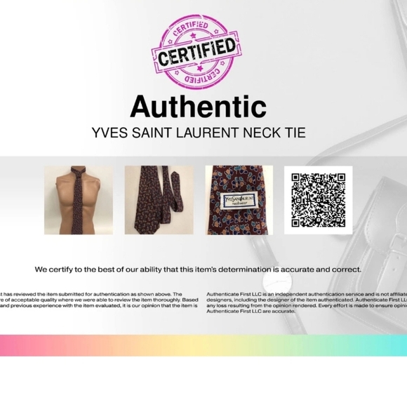 CERTIFIED AUTHENTIC Yves Saint Laurent Red and Blue Geometric Silk Tie - Picture 6 of 7